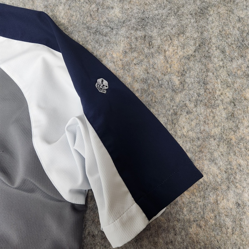 FootJoy FJ Windbreaker Men XL Gray Blue Colorblock Short Sleeve Golf Preppy Logo - Picture 7 of 9